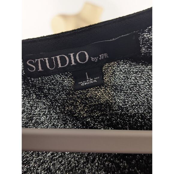 JPR Studio Versatile Ruched Sleeve Top Black L V-Neck Office Relaxed Fit Shirt - Picture 6 of 8